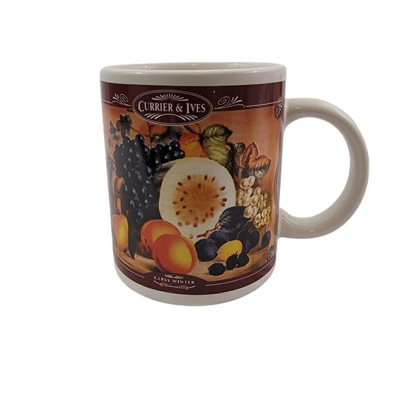 CURRIER &IVES Houston Harvest Early Winter 12 Oz Ceramic Cup Mug Fruit Graphic - Picture 12 of 16